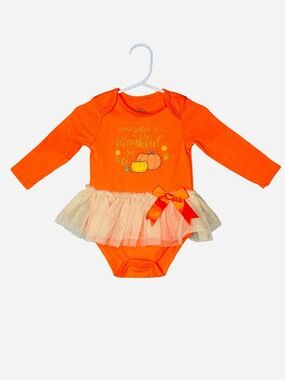 Baby Essentials Orange Pumpkin Tutu Bodysuit with Cream Tulle 12 months